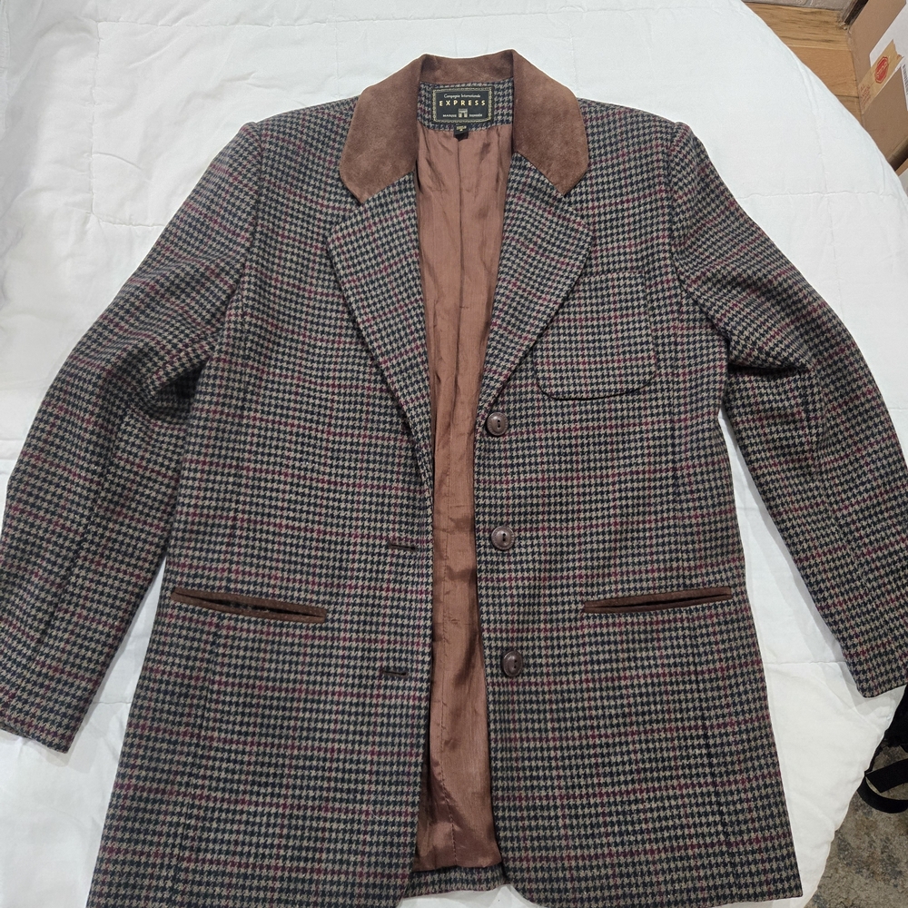 Vintage Classic Compagnie Internationale Houndstooth Blazer with Brown Accents